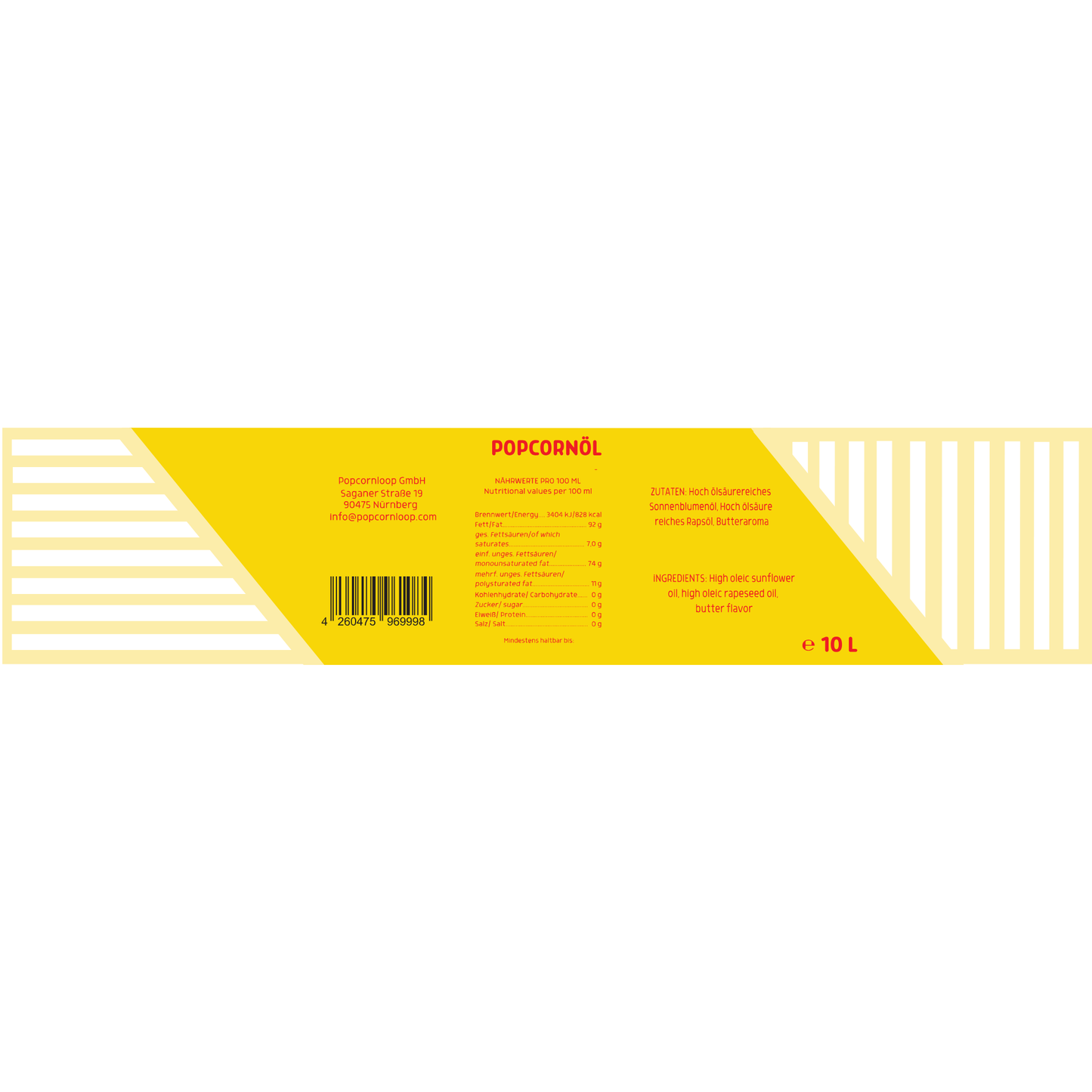 Popcornöl mit Butteraroma - 10 Liter