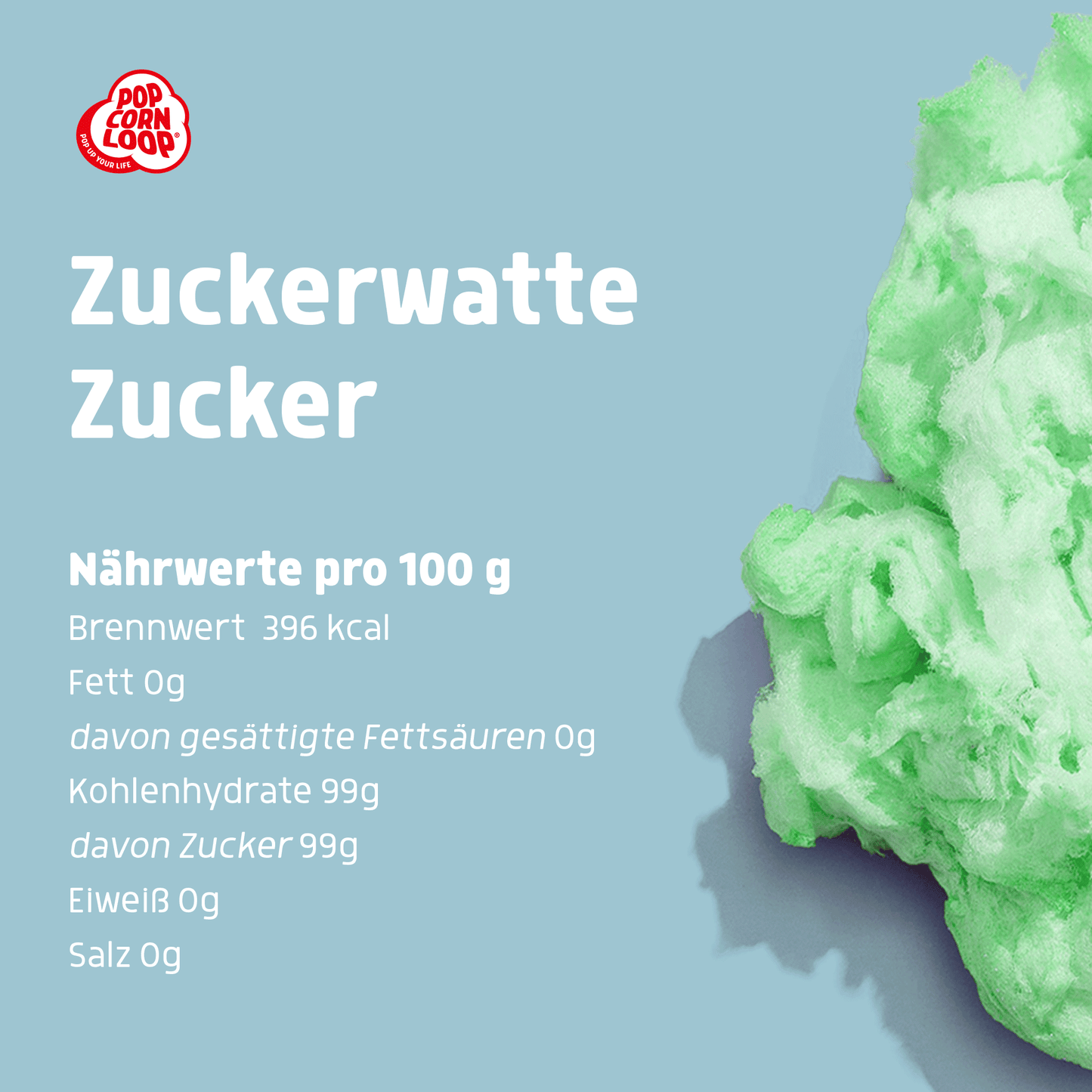 Popcorn und Zuckerwatte Zucker Apfel 500g