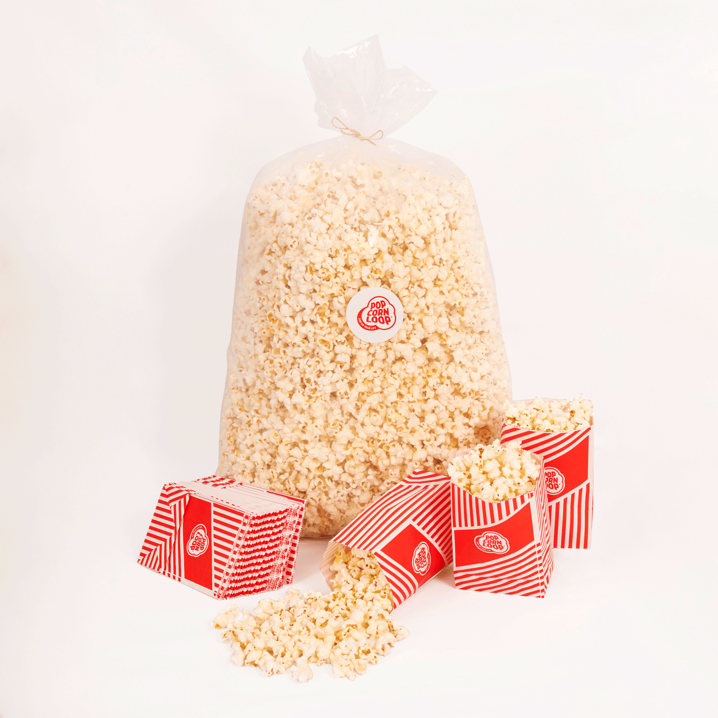 Popcornloop Kino Popcorn Sack Süß ca.50 Liter 2 Kg Option: Mit oder Ohne Popcorntüten (40 Stk.)