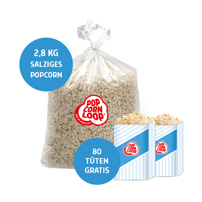 Popcorn salzig 2,8 kg ca.100L + 80 Stk. Popcorntüten S