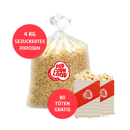 Popcornloop Kino Popcorn Sack Süß ca.100 Liter 4 kg inklusive 80 Popcorntüten