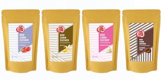 4er- Pack  Popcorn und Zuckerwatte Zucker I Erbeere 500g I Banane 500g I Schokolade 500g I Sahne Creme 500g