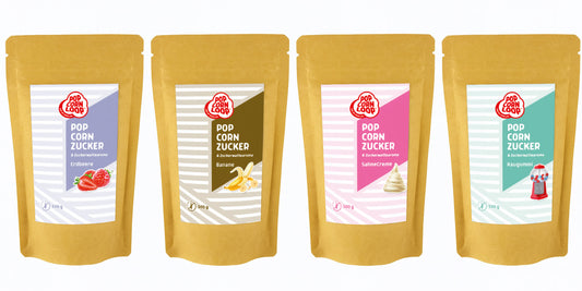 4er- Pack  Popcorn und Zuckerwatte Zucker I Erbeere 500g I Banane 500g I Kaugummi 500g I Sahne Creme 500g
