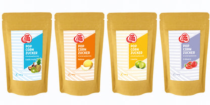 4-pack popcorn and cotton candy Sugar I Strawberry 200g I Lime 200g I Melon 200g I Exotic Fruits 200g
