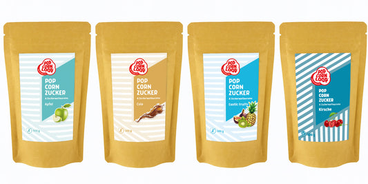 4er- Pack  Popcorn und Zuckerwatte Zucker I Exotic Fruits 500g I  Apfel 500g I  Cola 500g I  Kirsche 500g