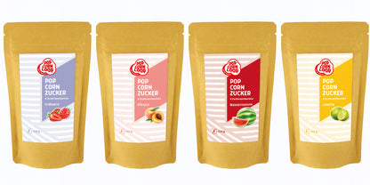 4-pack popcorn and cotton candy sugar I watermelon 200g I strawberry 200g I peach 200g I lime 200g