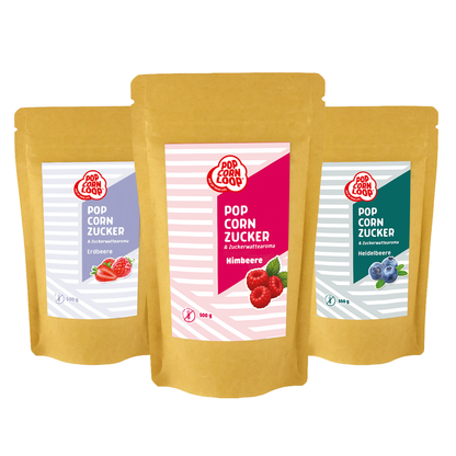 3 er- Pack  Popcorn und Zuckerwatte Zucker BERRY BOMB I Erdbeere 500g  I Himbeere 500g I Heidelbeere 500g