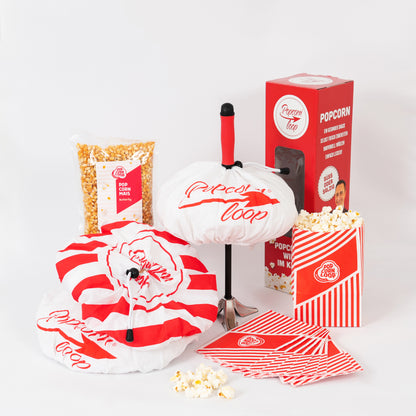 MEGA Paket: Popcornloop I 10 Stk Popcorncorntüten I 1Kilo Butterfly Mais I 2 Stk Ersatzhauben