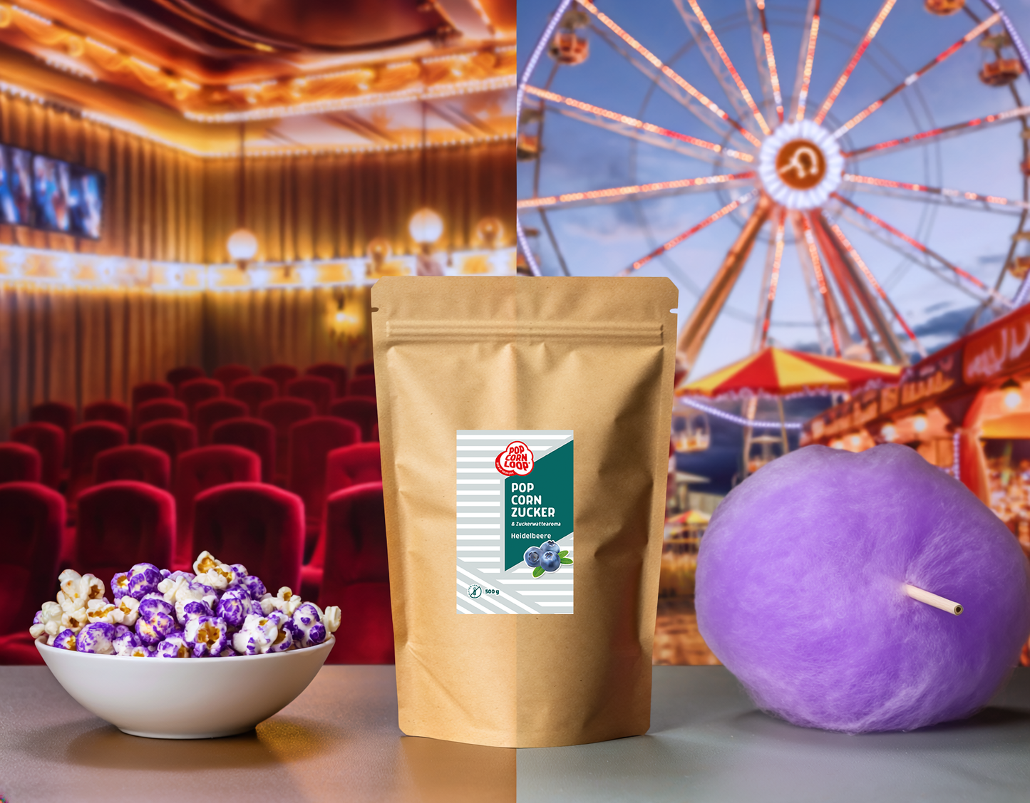 Popcorn und Zuckerwatte Zucker Heidelbeere 500g