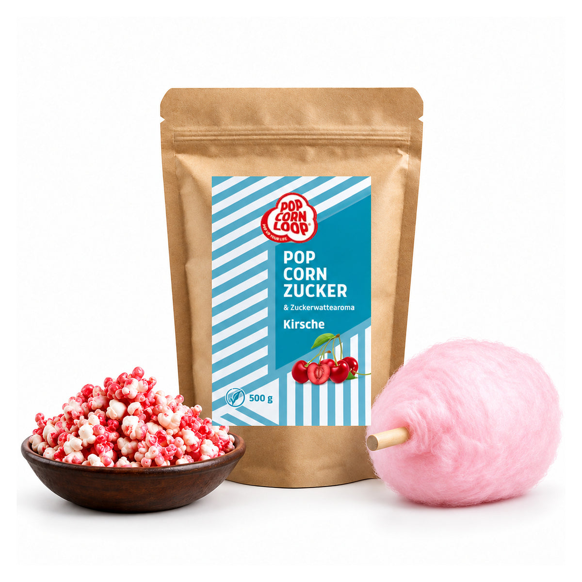 Popcorn und Zuckerwatte Zucker Kirsche 500g