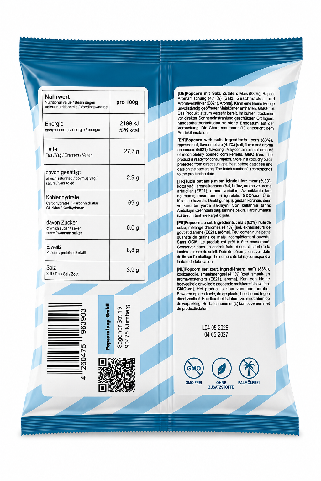 Popcorn Flavor Salzig Popcorn 100g – Fertig gepopptes Popcorn mit Salz
