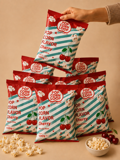 Popcorn Flavor Kirsche Popcorn 100g – Fertig gepopptes Popcorn mit Kirschgeschmack