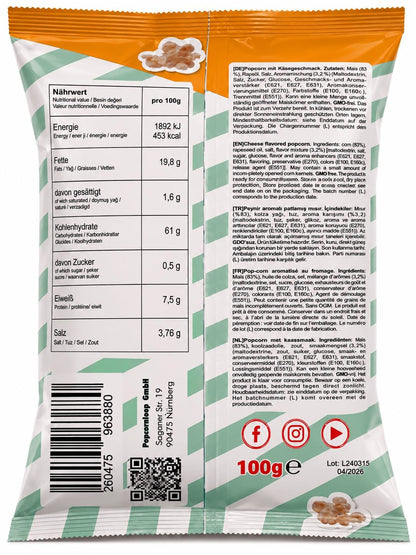 Popcorn Flavor Käse Popcorn 100g – Fertig gepopptes Popcorn mit Käsegeschmack