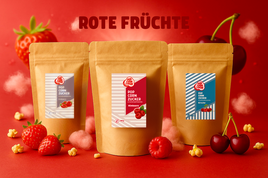 3er- Pack  Popcorn und Zuckerwatte Zucker ROTE FRÜCHTE I Erbeere 500g I Himbeere 500g I Kirsche 500g