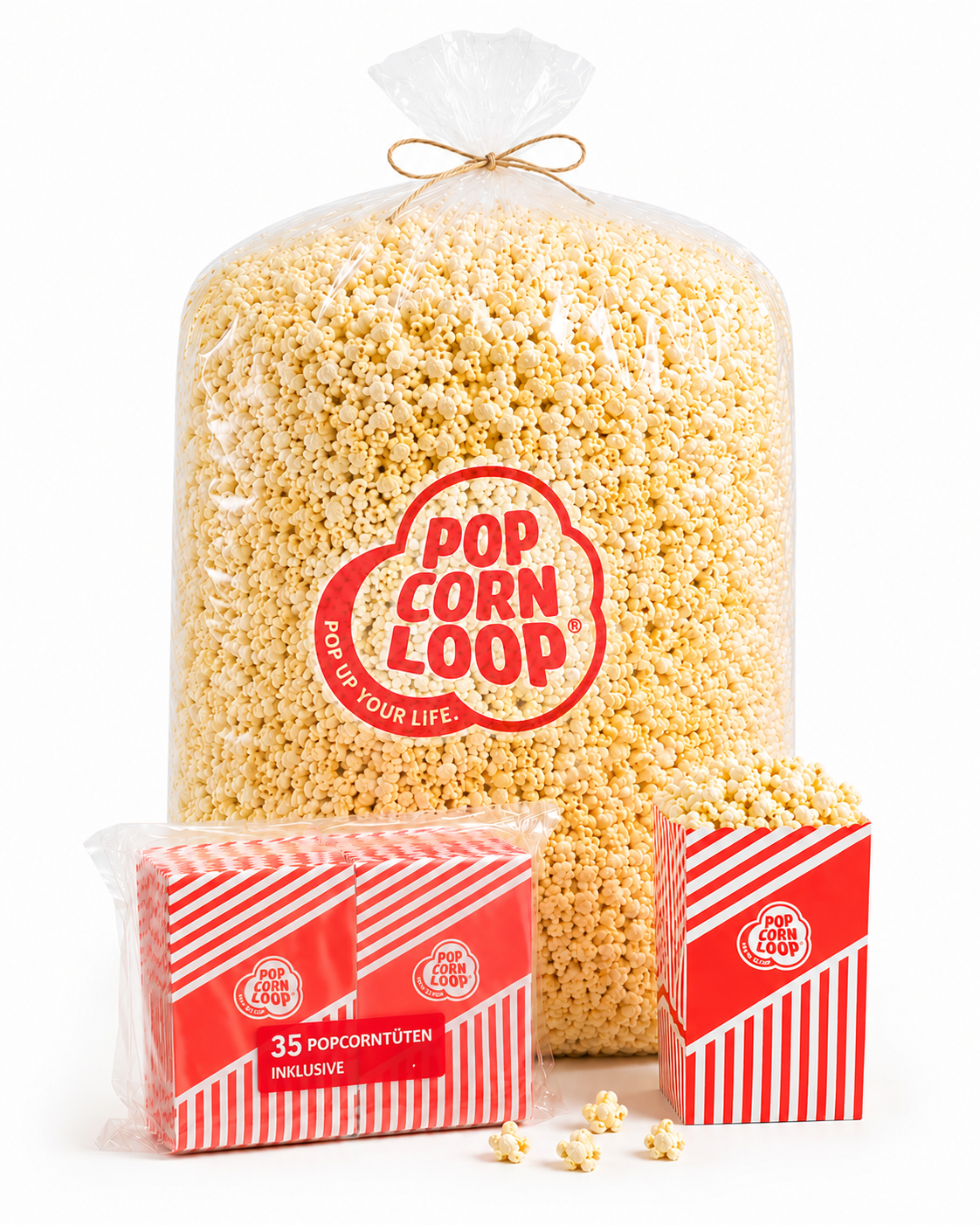 Popcornloop Kino Popcorn Sack Süß ca.50 Liter 2 Kg Option: Auswahl mit oder ohne Popcorntüten (35 Stk.)