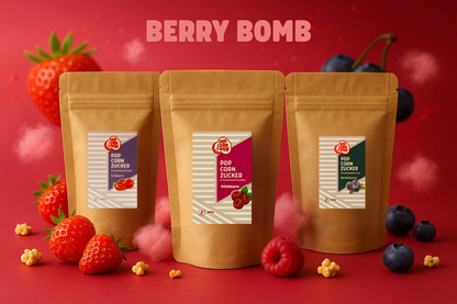 3 er- Pack  Popcorn und Zuckerwatte Zucker BERRY BOMB I Erdbeere 500g  I Himbeere 500g I Heidelbeere 500g
