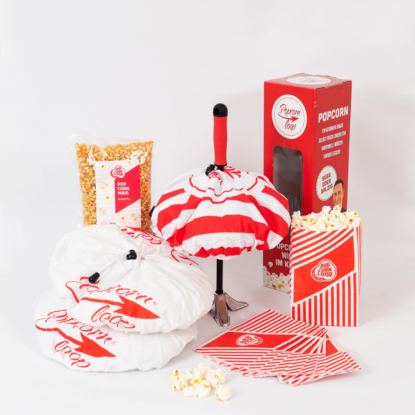 Popcornloop Set mit Mais und Popcorntüten