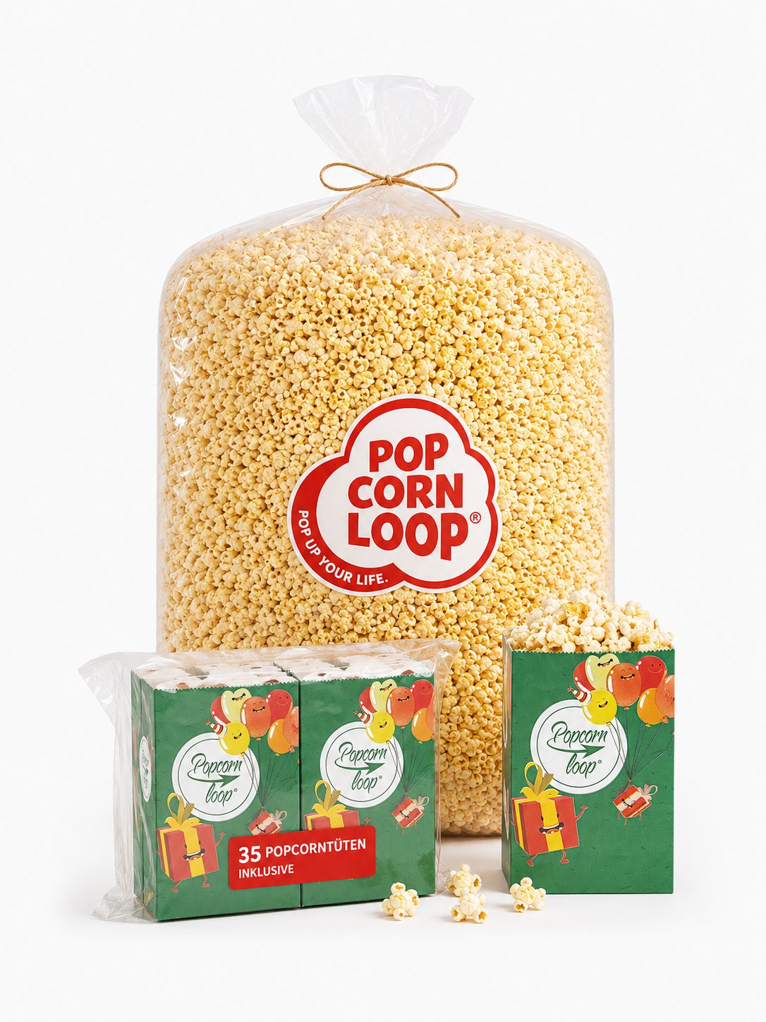 Popcornloop Kino Popcorn Sack Süß ca.50 Liter 2 Kg Option: Auswahl mit oder ohne Popcorntüten (35 Stk.)