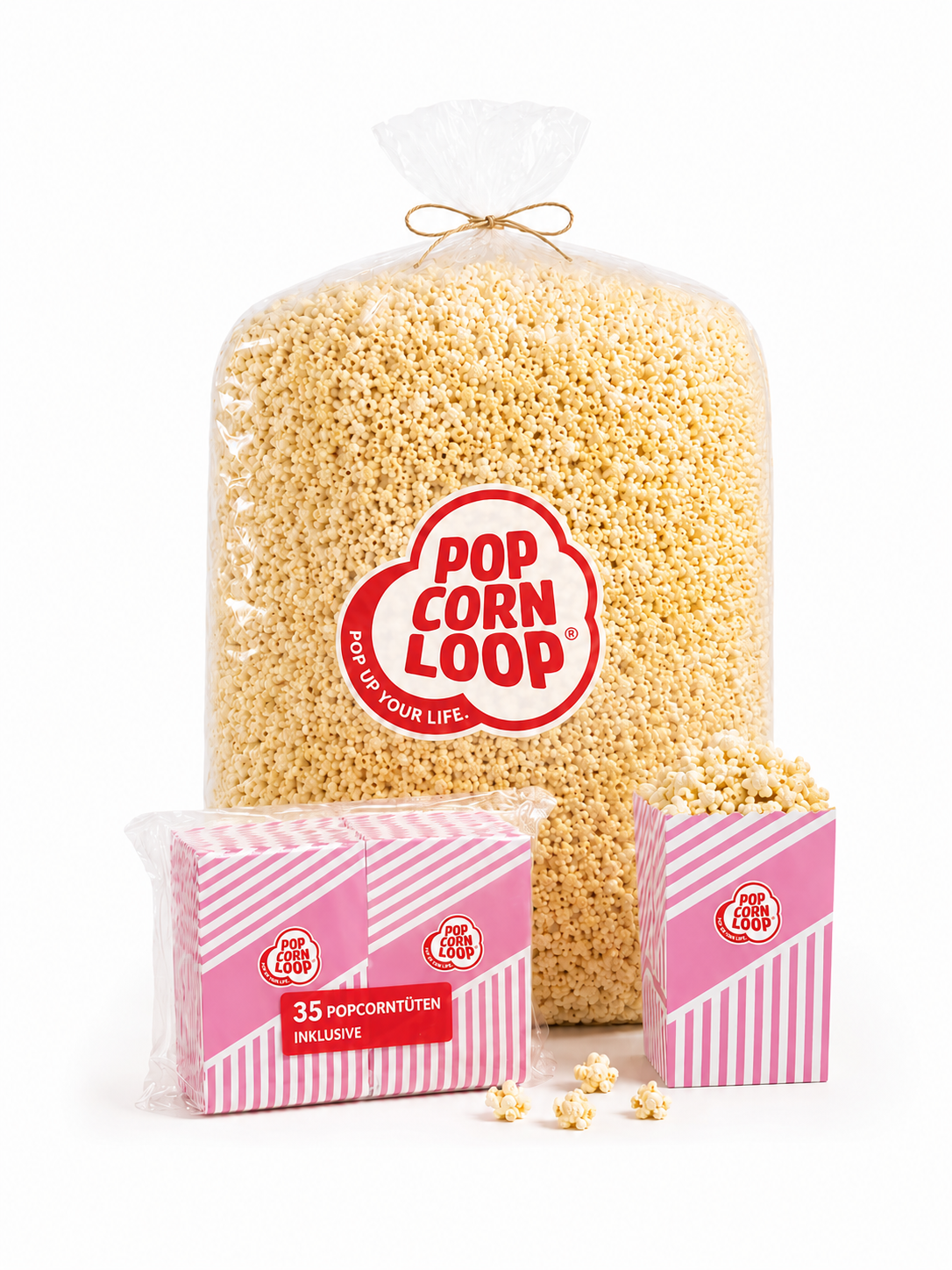 Popcornloop Kino Popcorn Sack Süß ca.50 Liter 2 Kg Option: Auswahl mit oder ohne Popcorntüten (35 Stk.)