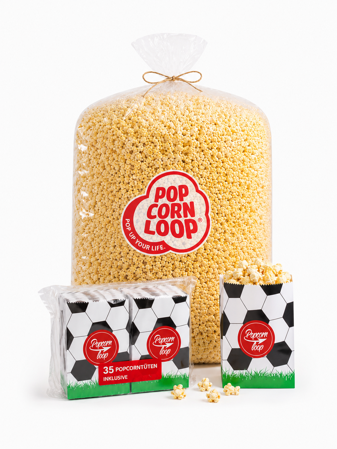 Popcornloop Kino Popcorn Sack Süß ca.50 Liter 2 Kg Option: Auswahl mit oder ohne Popcorntüten (35 Stk.)