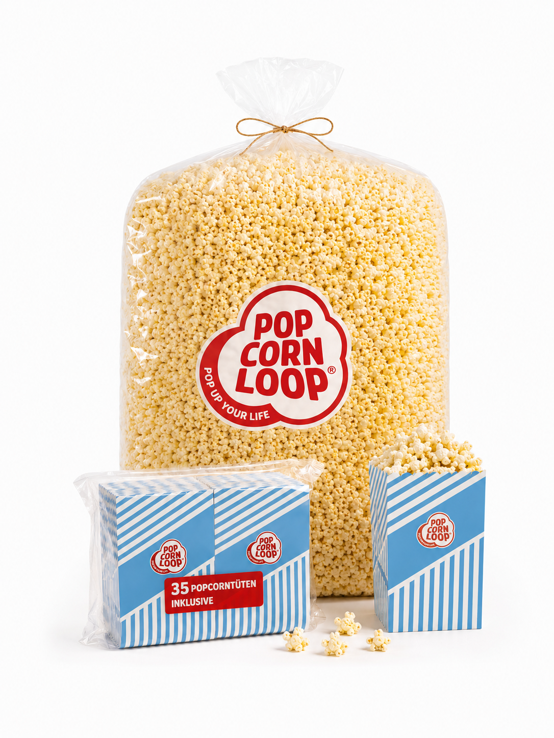 Popcornloop Kino Popcorn Sack Süß ca.50 Liter 2 Kg Option: Auswahl mit oder ohne Popcorntüten (35 Stk.)