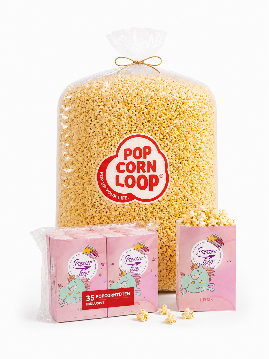 Popcornloop Kino Popcorn Sack Süß ca.50 Liter 2 Kg Option: Auswahl mit oder ohne Popcorntüten (35 Stk.)
