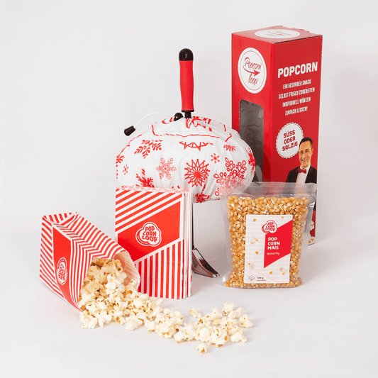 Winter starter set: popcorn loop with snowflake hood, butterfly 500g, 5 popcorn bags