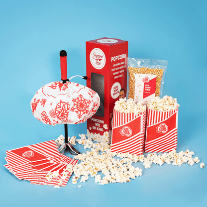 Winter Starter-Set: Popcornloop mit Schneeflockenhaube I Butterfly 500g I 5 Stk. Popcorntüten