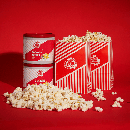 The starter package: popcorn loop, butterfly, mushroom, 10 popcorn bags, oil, spice of your choice, additional hood,