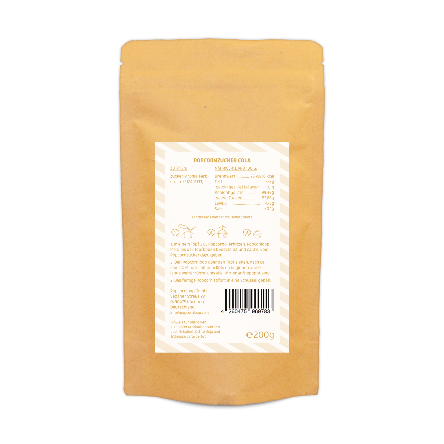 Popcorn und Zuckerwatte Zucker Cola 200g