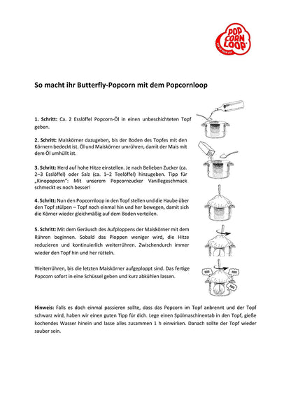 MEGA Paket: Popcornloop I 10 Stk Popcorncorntüten I 1Kilo Butterfly Mais I 2 Stk Ersatzhauben